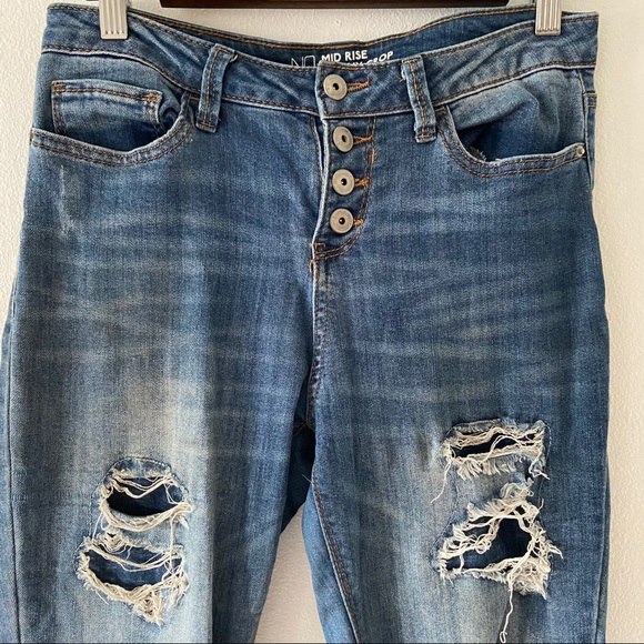 Cropped Skinny Distressed Jeans Size 7 Cotton Blend Multi Button - Picture 2 of 15